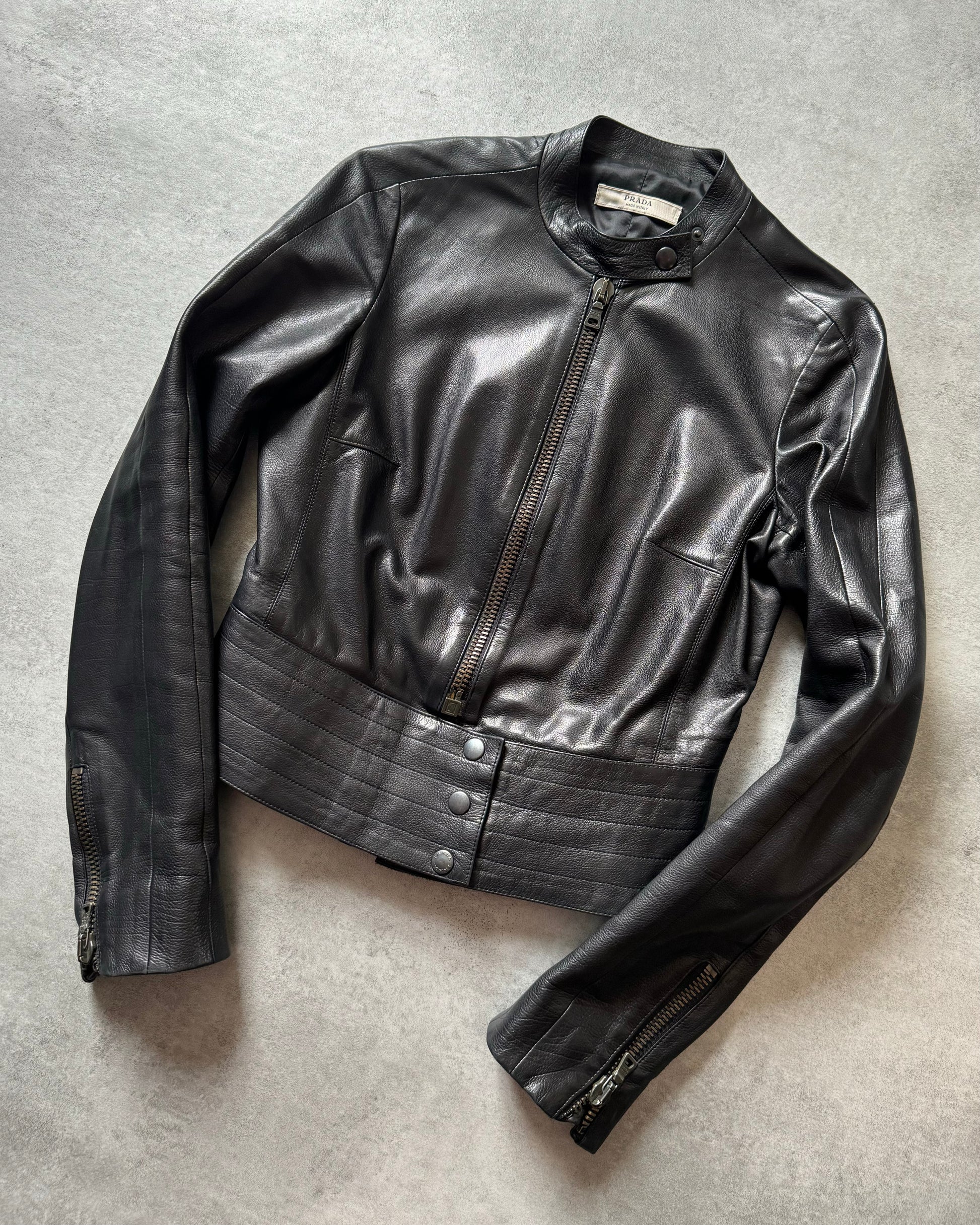 Prada Premium Black Biker Leather Jacket  (S) - 2