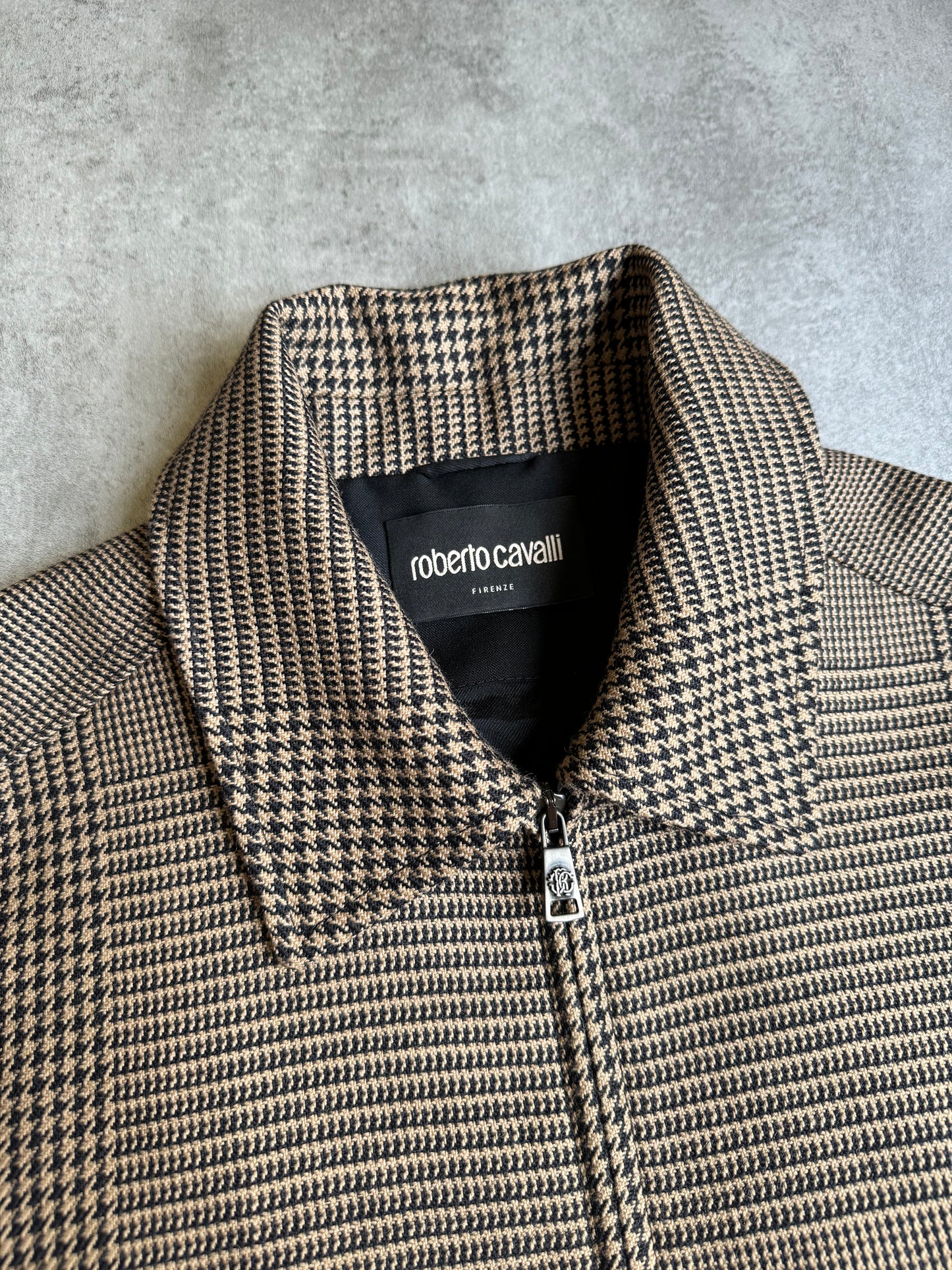 Roberto Cavalli Houndstooth Wool Structured Jacket (L) - 11