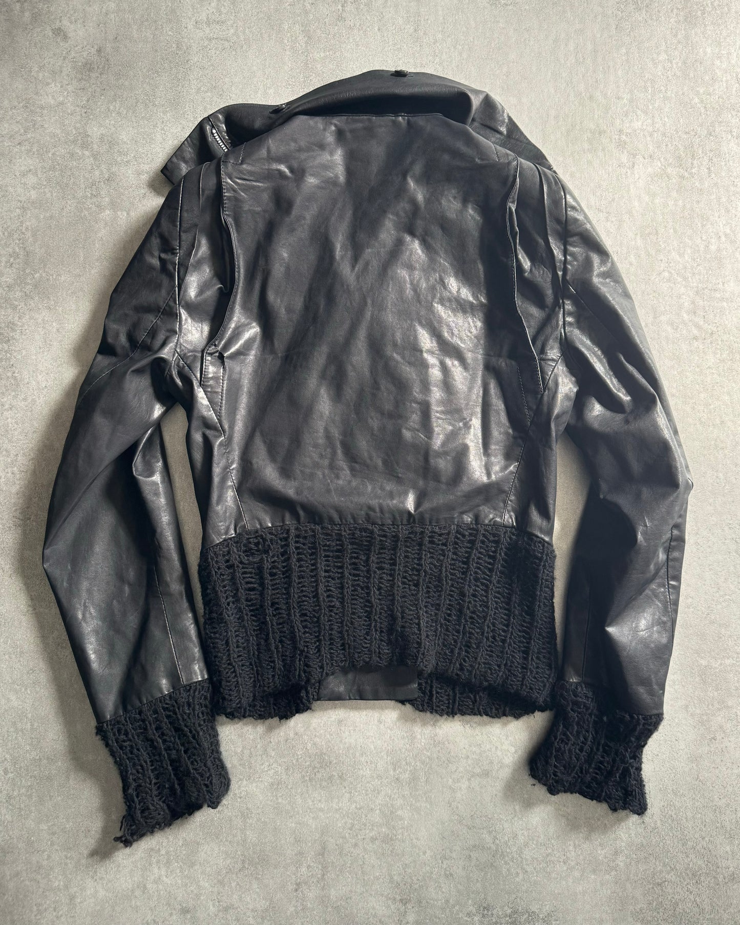 2000s Ann Demeulemeester Contemporary Brutalist Shadow Leather Jacket   (XS) - 4