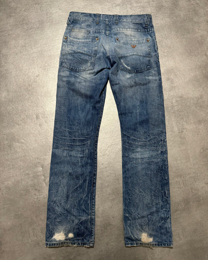 2000s Armani Distressed Italian Blue Worker Denim Jeans (M) - 2