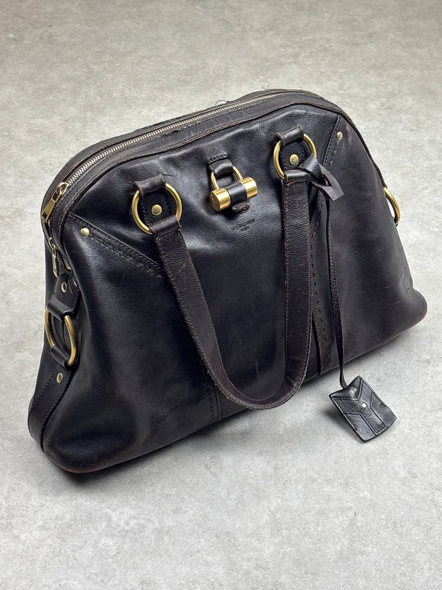 Yves Saint Laurent Dark Brown Leather Cylinder Lock Totebag nDRPQfPW 3