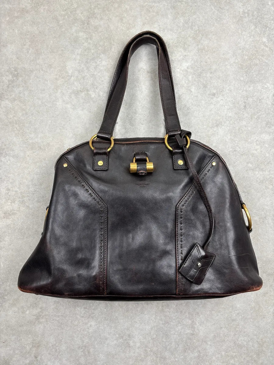 Yves Saint Laurent Dark Brown Leather Cylinder Lock Totebag nDRPQfPW 1