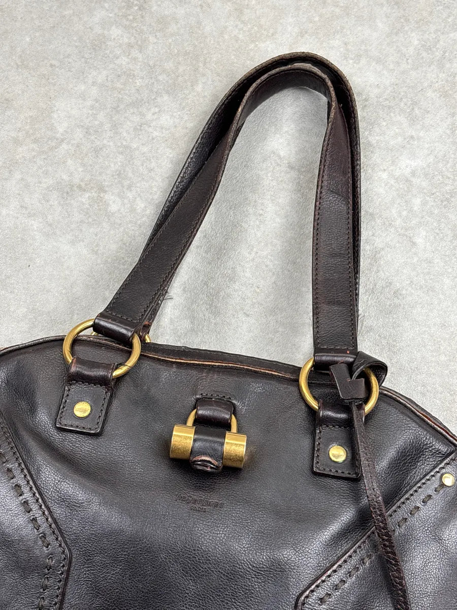 Yves Saint Laurent Dark Brown Leather Cylinder Lock Totebag nDRPQfPW 5