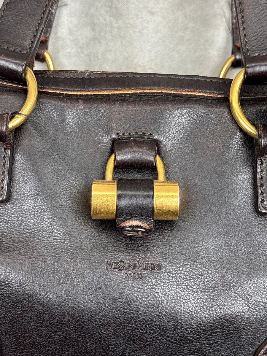Yves Saint Laurent Dark Brown Leather Cylinder Lock Totebag nDRPQfPW 6