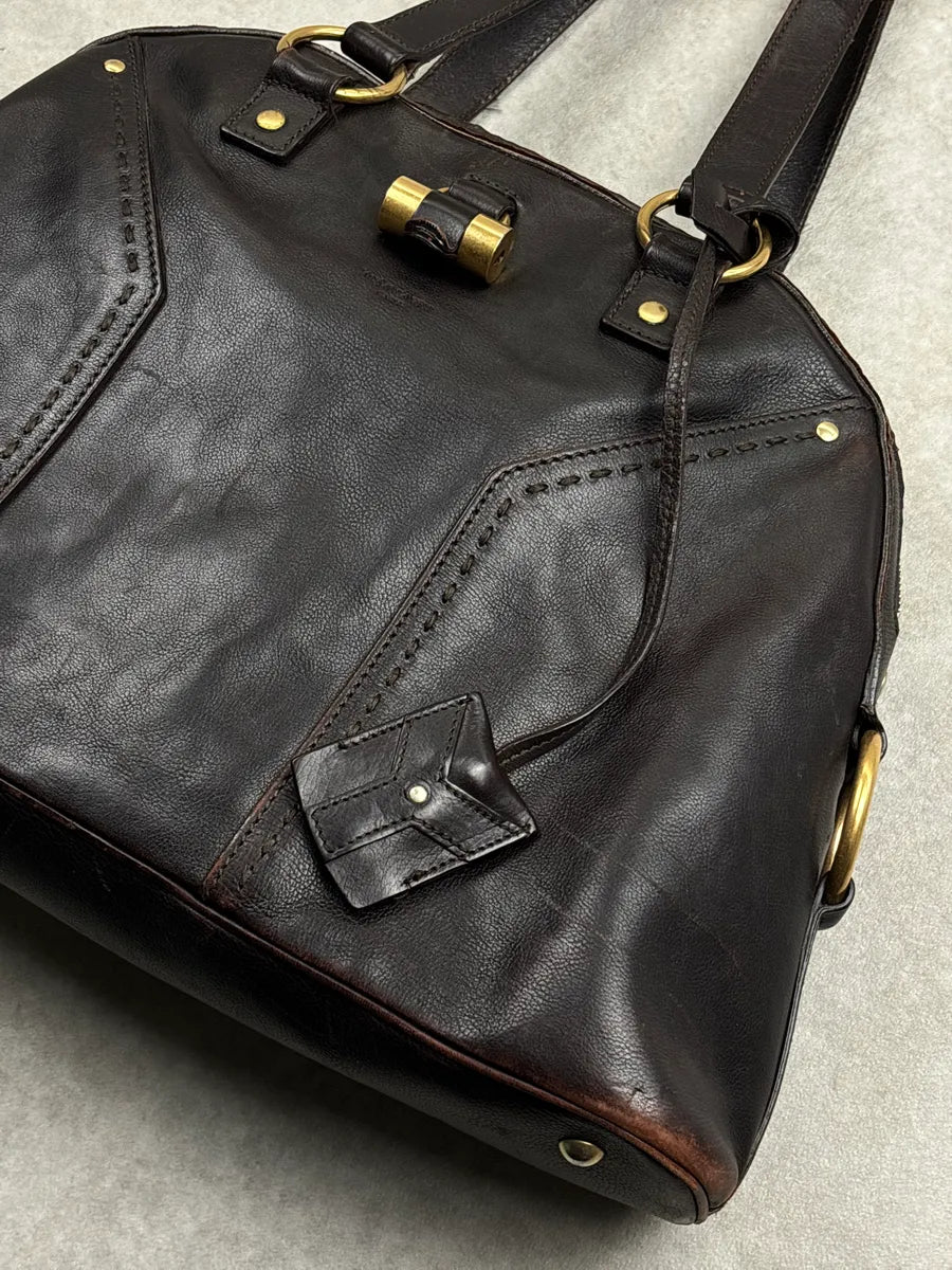 Yves Saint Laurent Dark Brown Leather Cylinder Lock Totebag nDRPQfPW 7