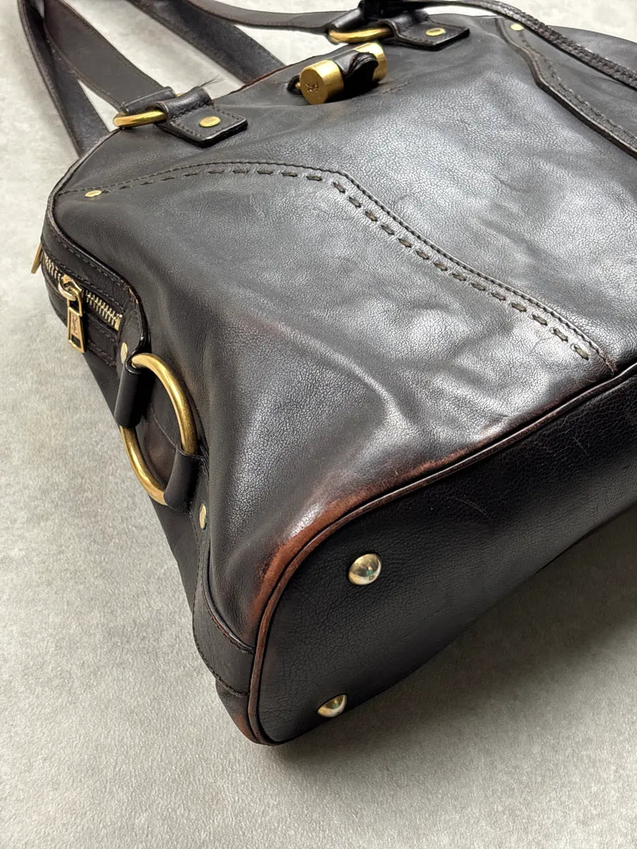 Yves Saint Laurent Dark Brown Leather Cylinder Lock Totebag nDRPQfPW 13