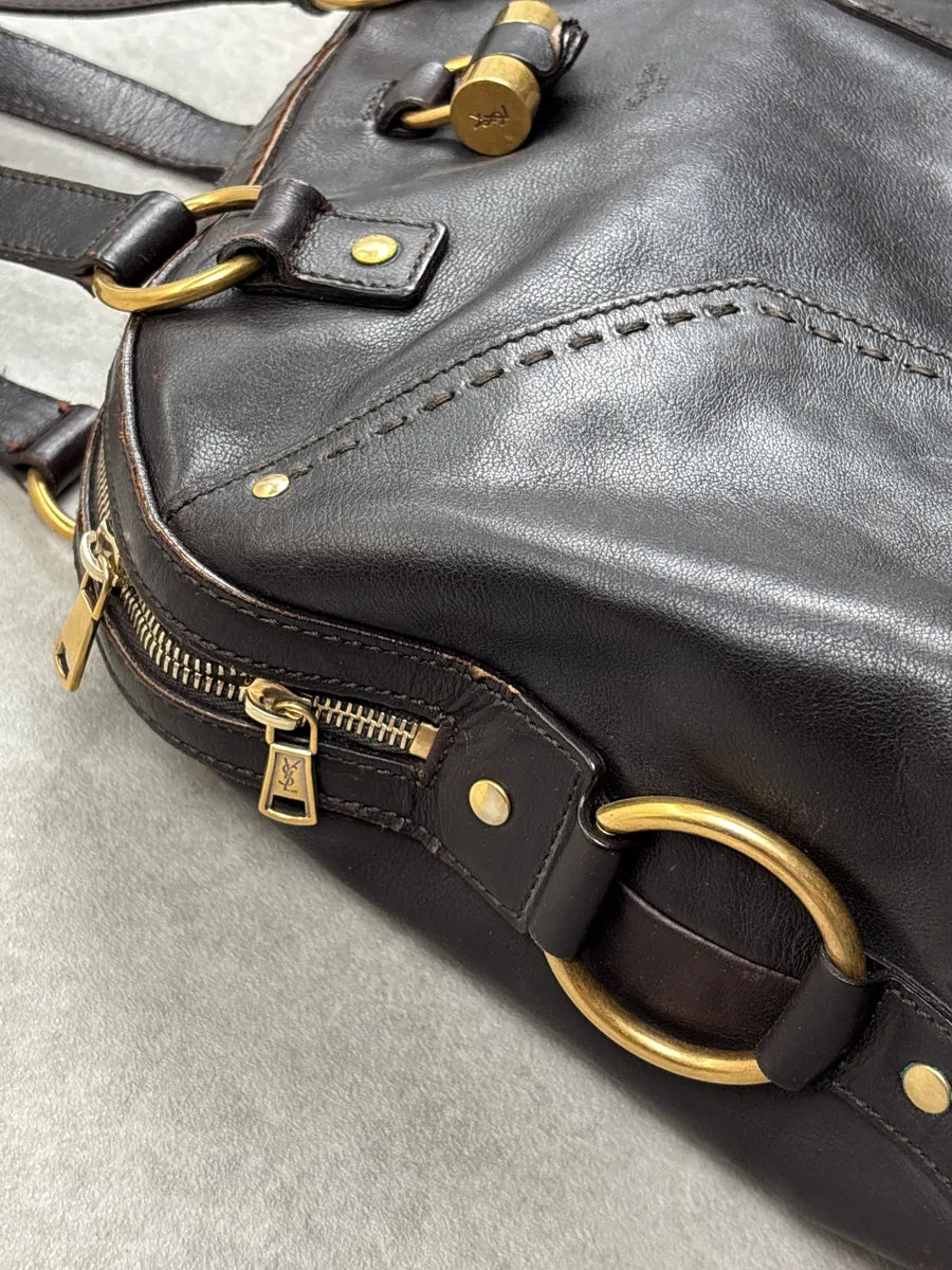 Yves Saint Laurent Dark Brown Leather Cylinder Lock Totebag nDRPQfPW 8