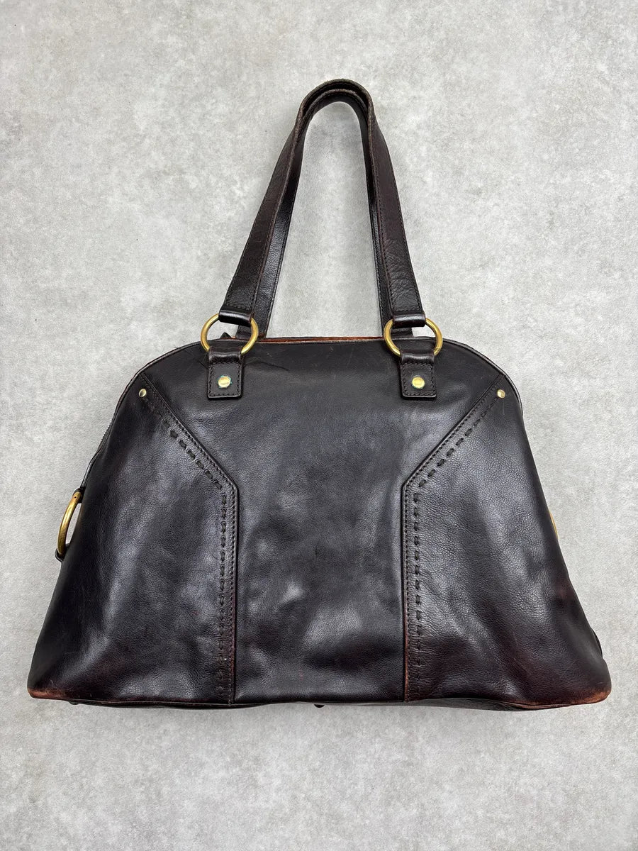 Yves Saint Laurent Dark Brown Leather Cylinder Lock Totebag nDRPQfPW 4
