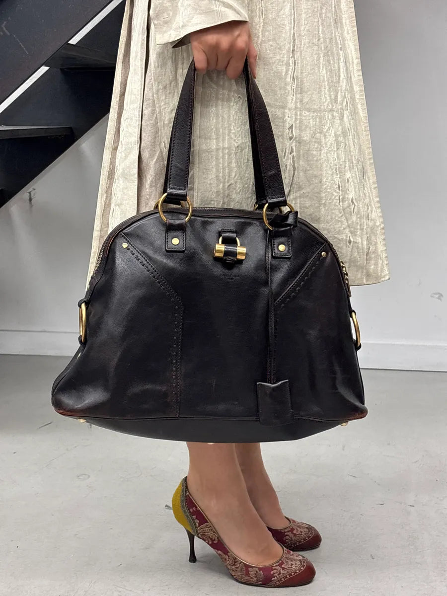Yves Saint Laurent Dark Brown Leather Cylinder Lock Totebag nDRPQfPW 0