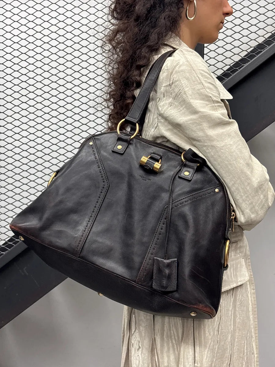 Yves Saint Laurent Dark Brown Leather Cylinder Lock Totebag nDRPQfPW 2