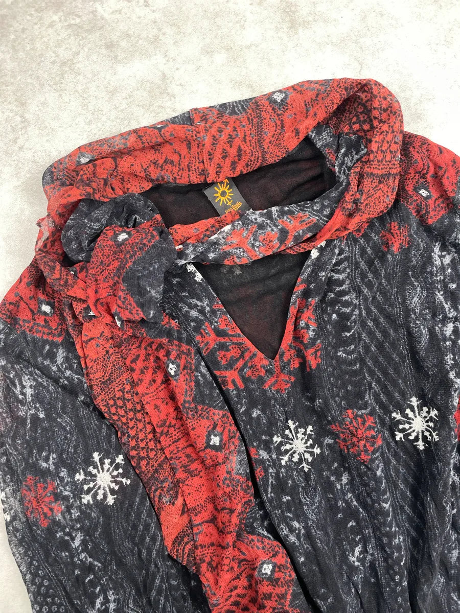 2000s Jean Paul Gaultier Black Snowflake Print Sheer Longsleeves nGgucgpt 6