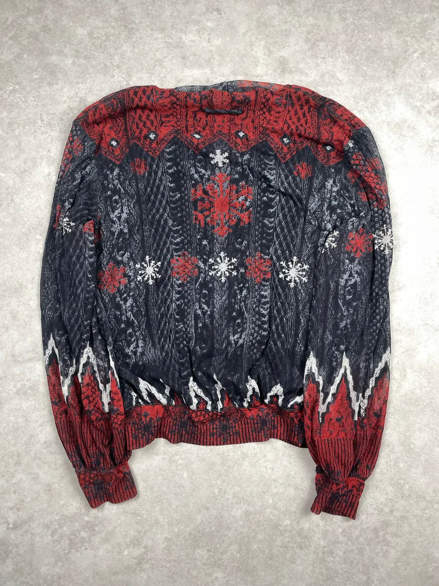 2000s Jean Paul Gaultier Black Snowflake Print Sheer Longsleeves nGgucgpt 4