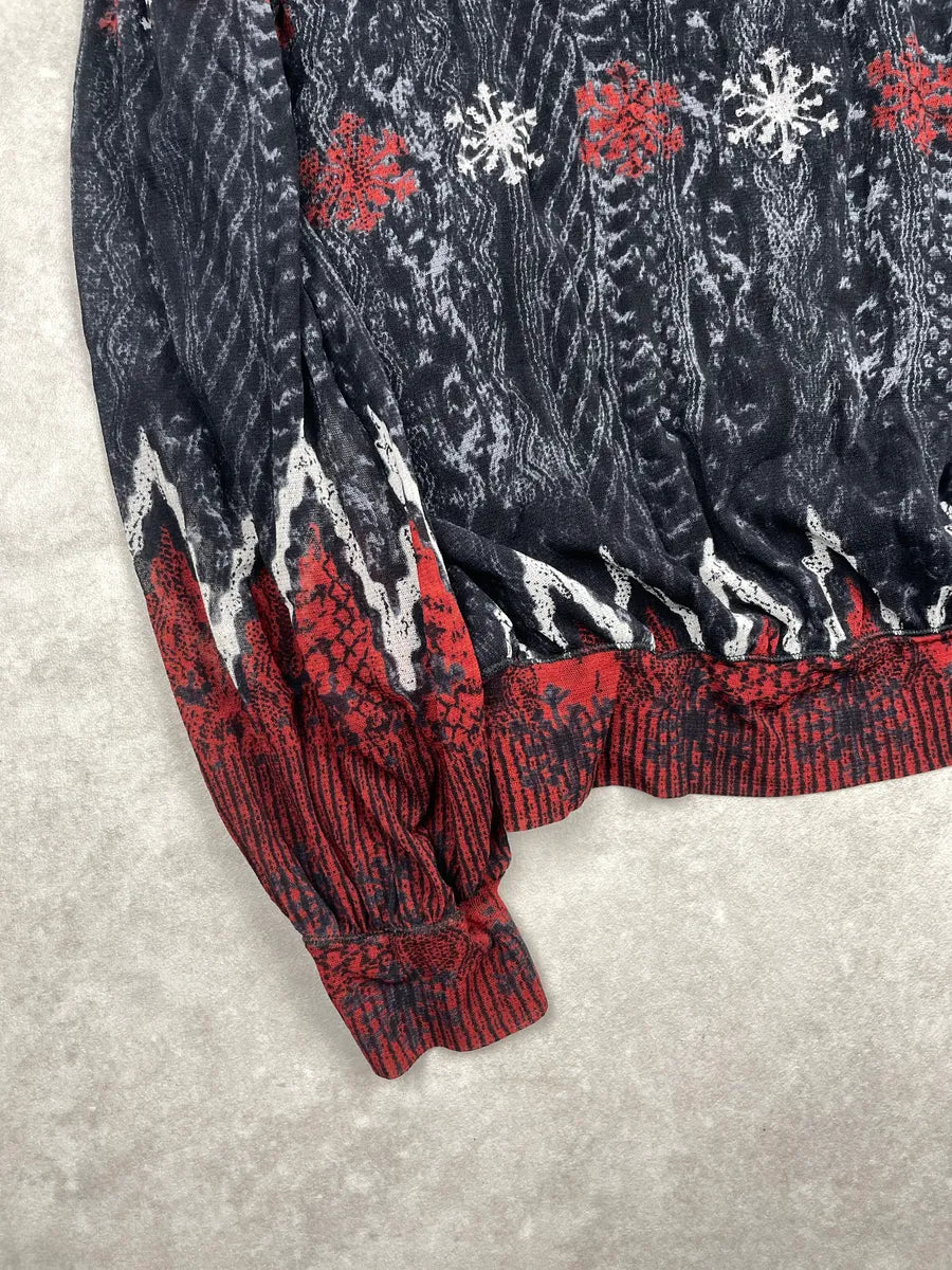 2000s Jean Paul Gaultier Black Snowflake Print Sheer Longsleeves nGgucgpt 9