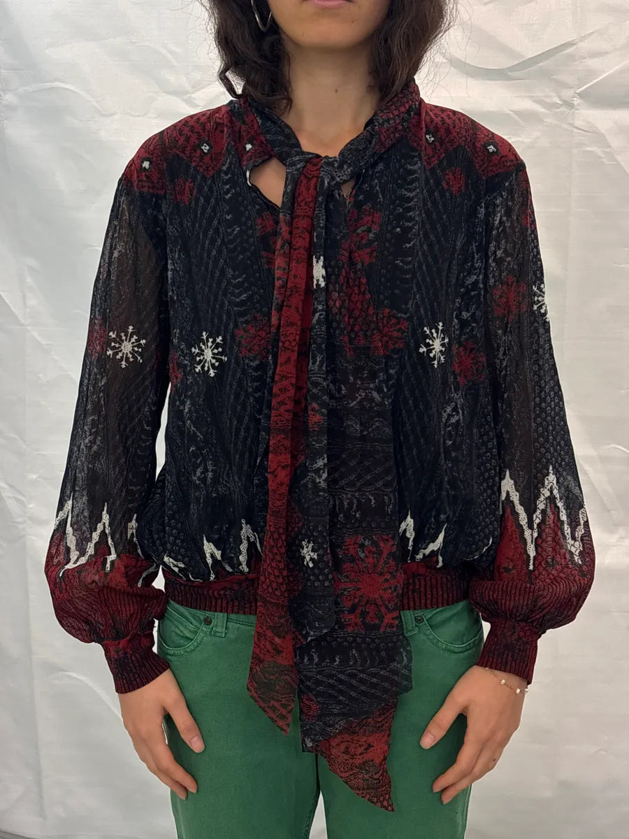 2000s Jean Paul Gaultier Black Snowflake Print Sheer Longsleeves nGgucgpt 1