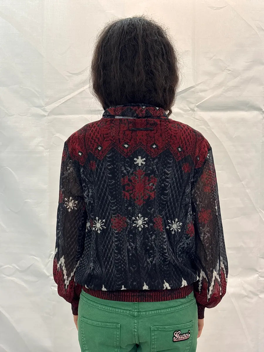 2000s Jean Paul Gaultier Black Snowflake Print Sheer Longsleeves nGgucgpt 2