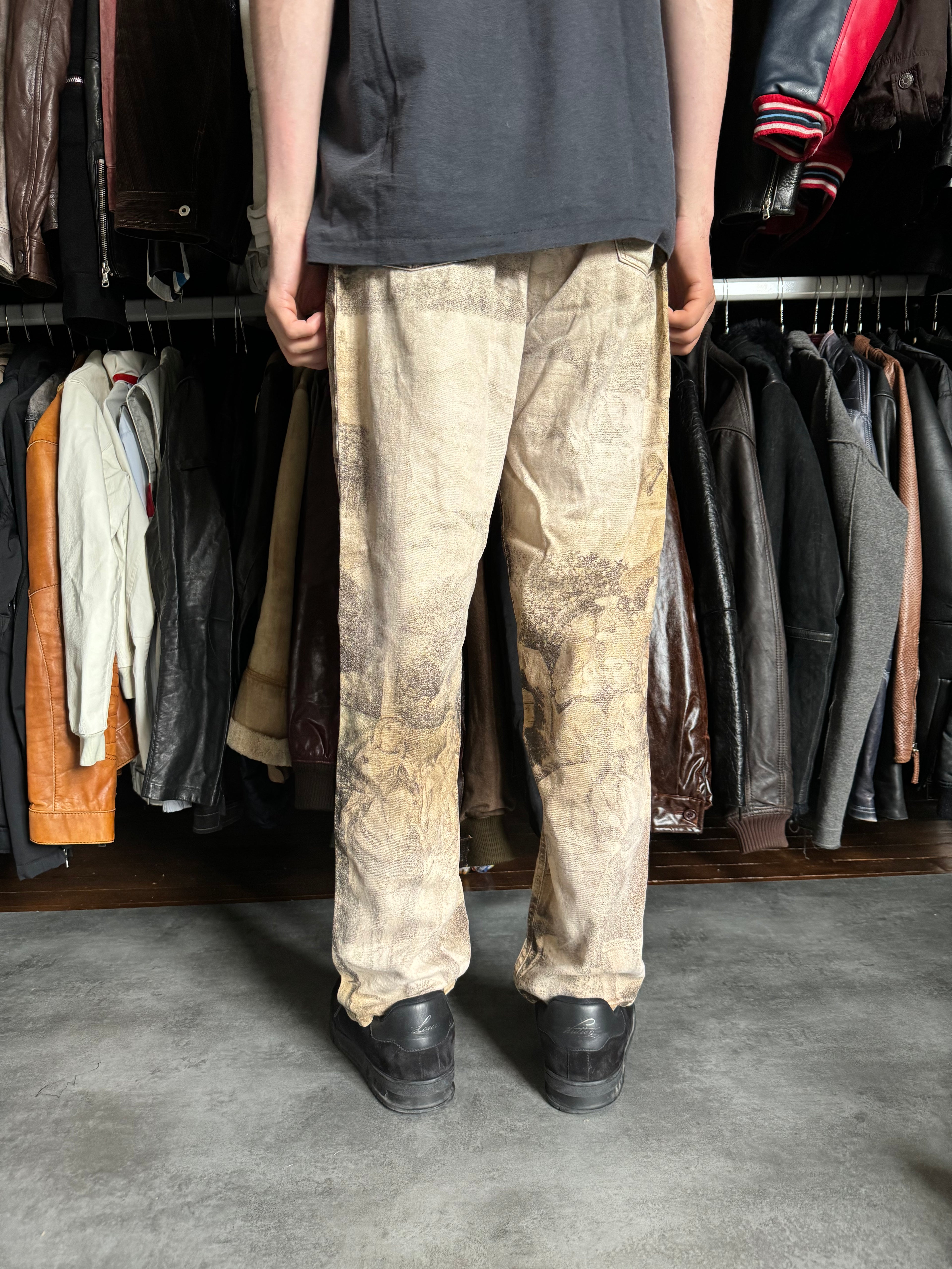 AW1995 Roberto Cavalli Medieval Art Renaissance Print Pants (M) - 3