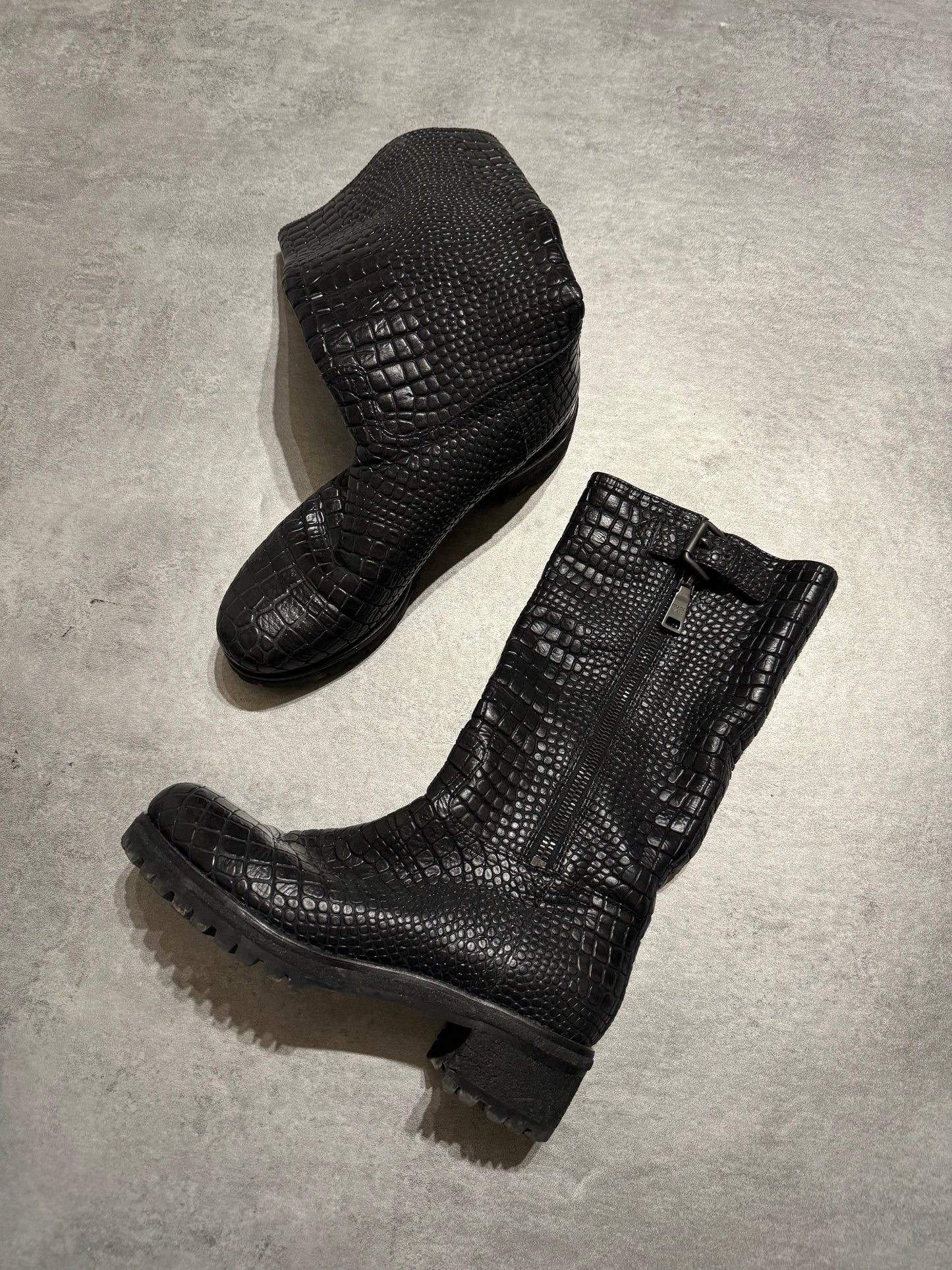 AW2004 Prada Black Crocodile Effect Leather Boots (39) - 7