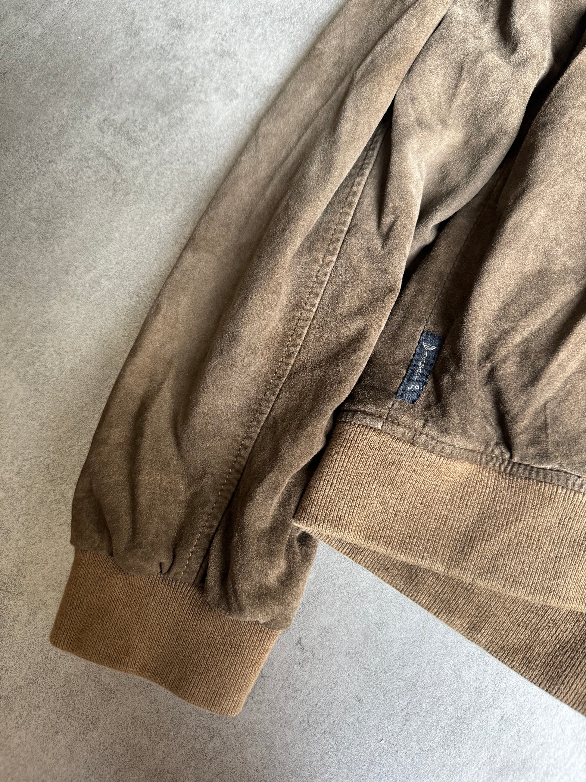 2000s Armani Goat Leather Suede Brown Bomber Jacket (L) - 5