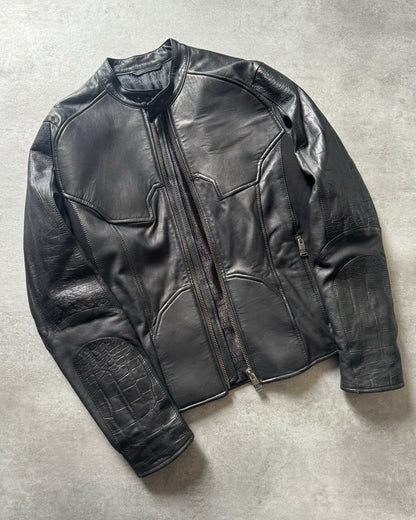 2000s Dirk Bikkembergs Strong Front Panel Biker Leather Jacket  (M) - 4