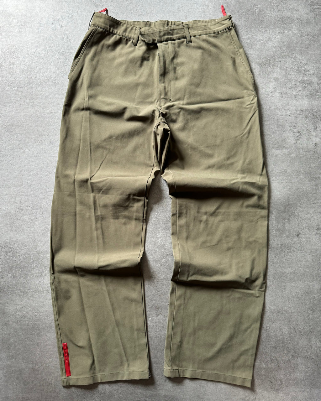 SS2003 Prada Linea Rossa Olive Nylon Cozy Pants (S) - 1