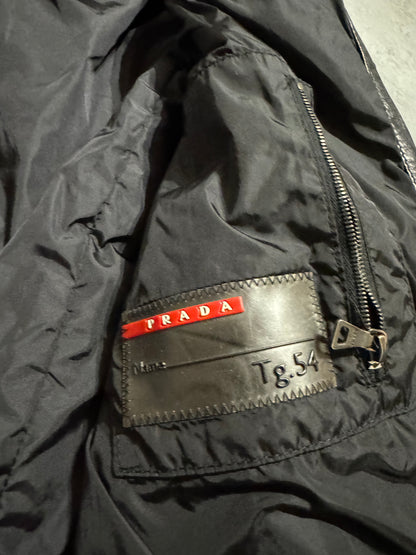 2000s Prada Black Hybride Leather, Nylon & Wool Biker Jacket (L) - 6