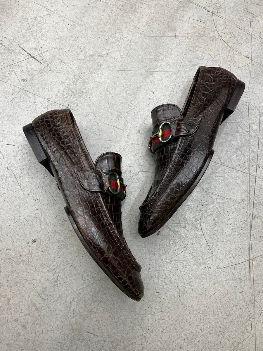 AW2011 Gucci Dark Horsebit Crocodile Dark Brown Leather Loafers by Frida Giannini nUiCqlhl 2
