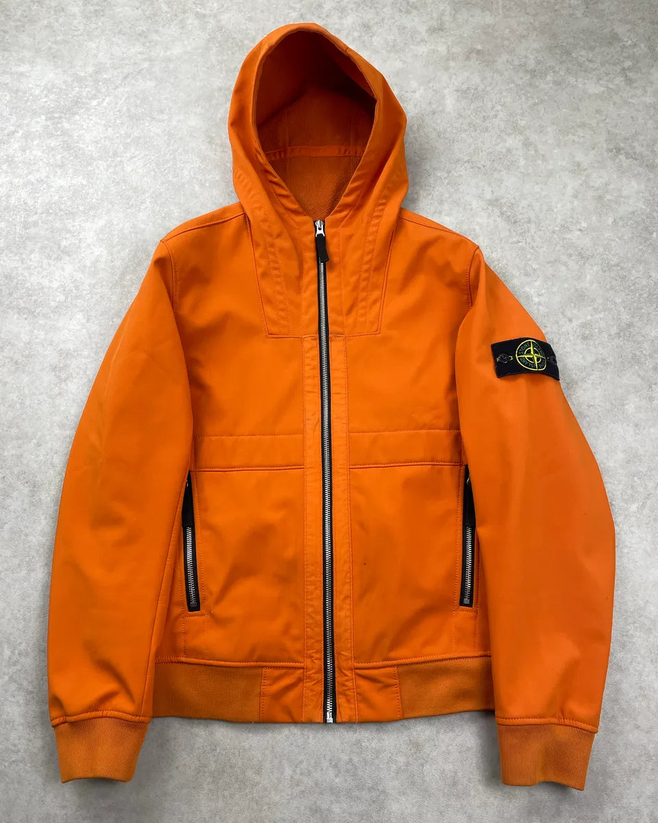 Stone Island Orange Soft Shell Hooded Logo Light Jacket nXtnmVzt 0