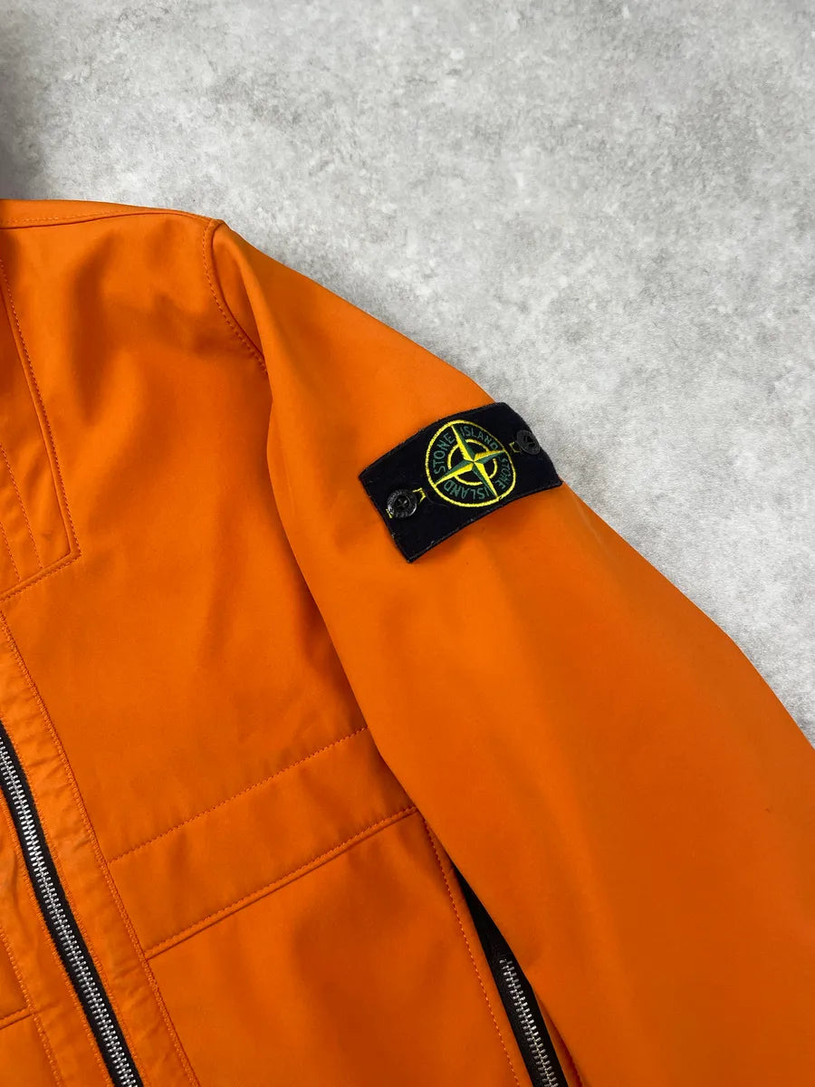 Stone Island Orange Soft Shell Hooded Logo Light Jacket nXtnmVzt 6