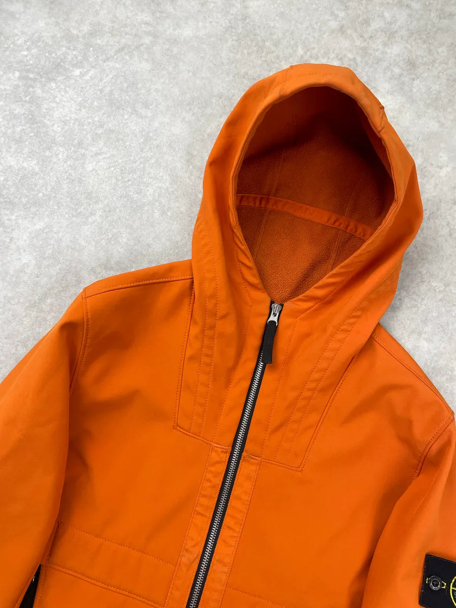 Stone Island Orange Soft Shell Hooded Logo Light Jacket nXtnmVzt 7