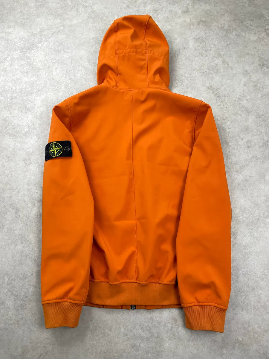 Stone Island Orange Soft Shell Hooded Logo Light Jacket nXtnmVzt 4