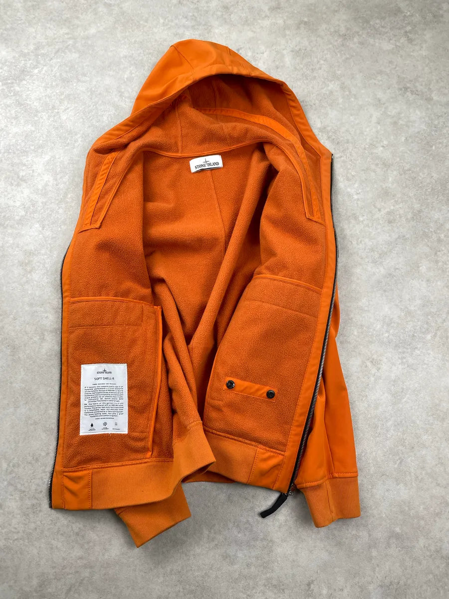 Stone Island Orange Soft Shell Hooded Logo Light Jacket nXtnmVzt 5