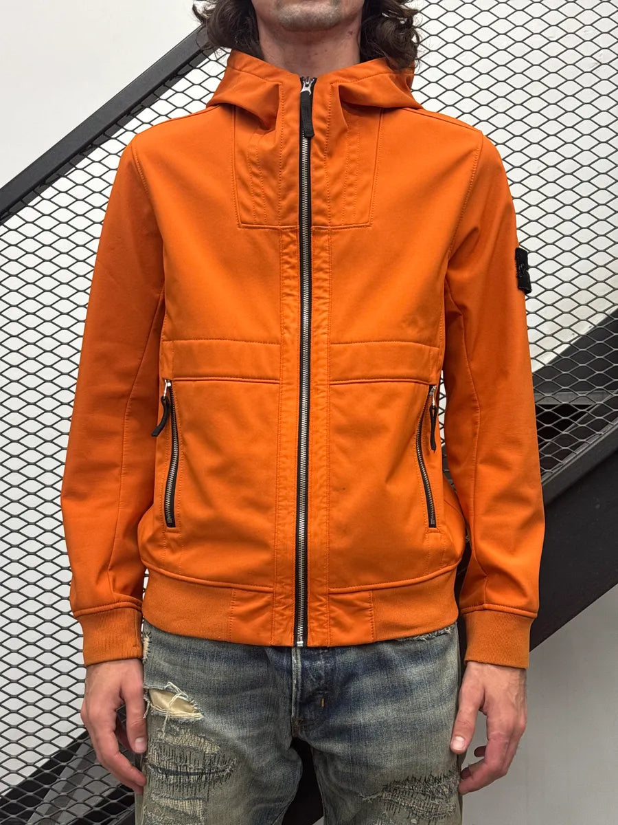 Stone Island Orange Soft Shell Hooded Logo Light Jacket nXtnmVzt 1