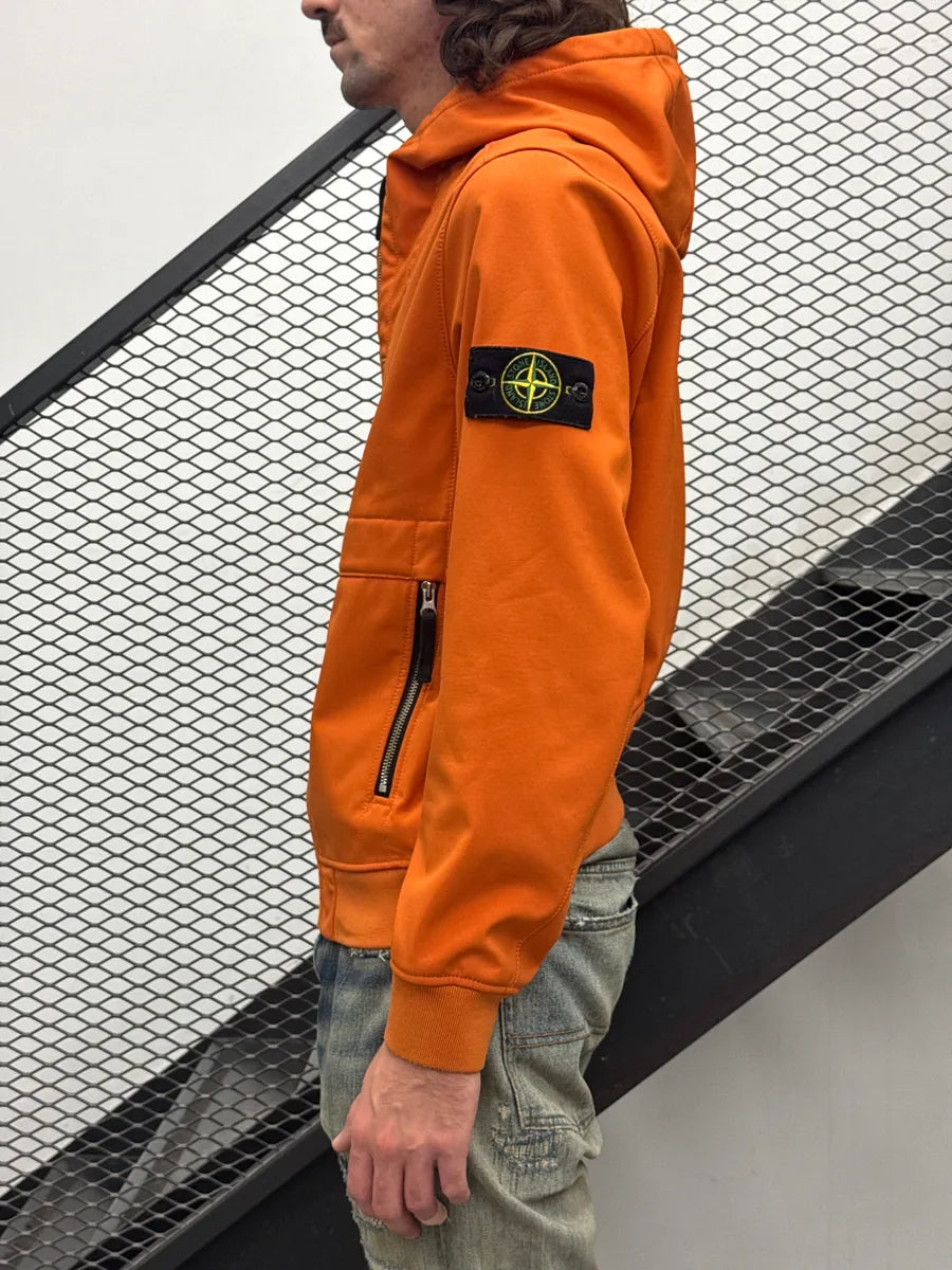 Stone Island Orange Soft Shell Hooded Logo Light Jacket nXtnmVzt 2