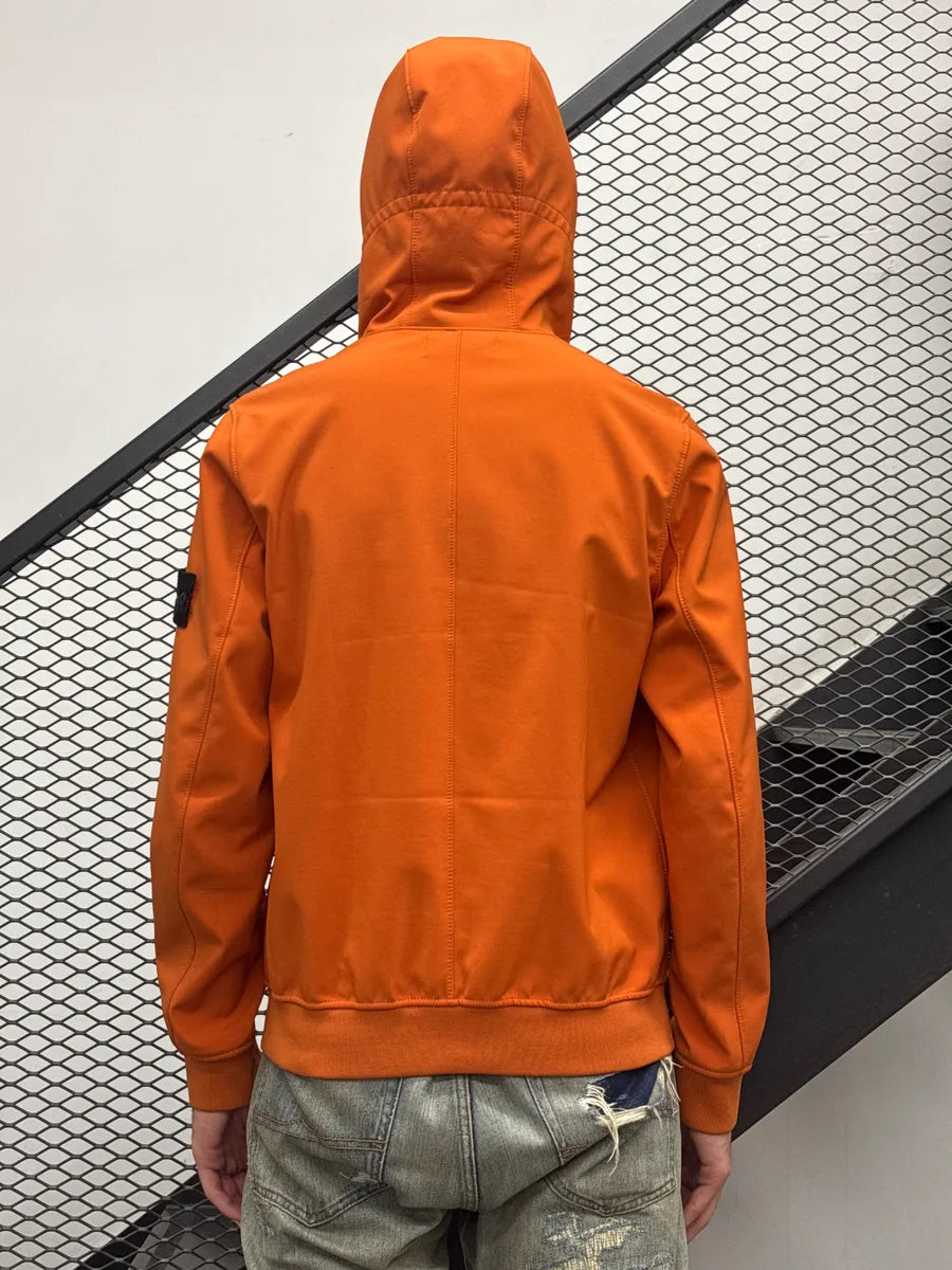 Stone Island Orange Soft Shell Hooded Logo Light Jacket nXtnmVzt 3