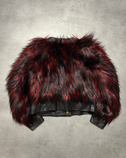 FW2015 Balmain x H&M Red Faux Fur Leather Jacket (XS) - 3