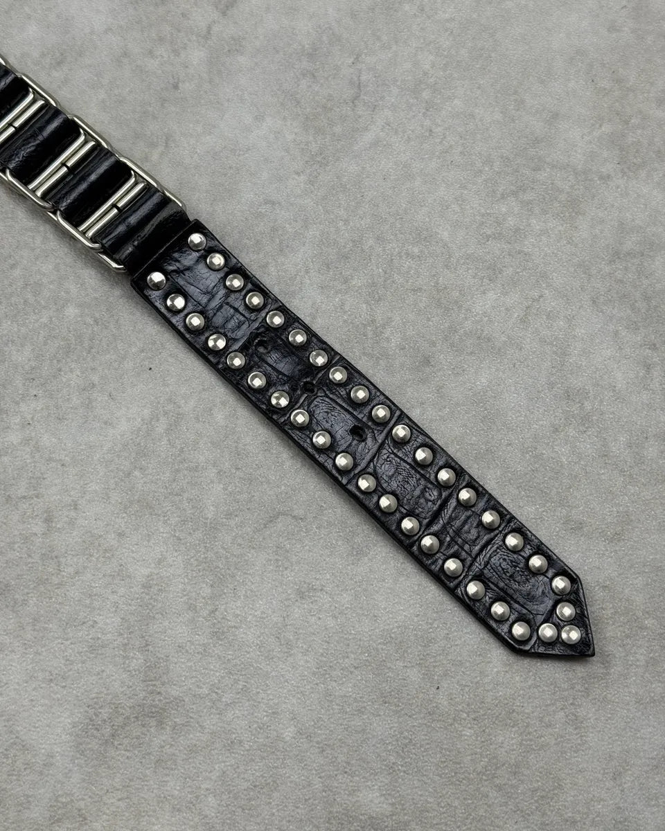 Nanni Black Leather & Metalic Studded Belt vpPGQSZ 5