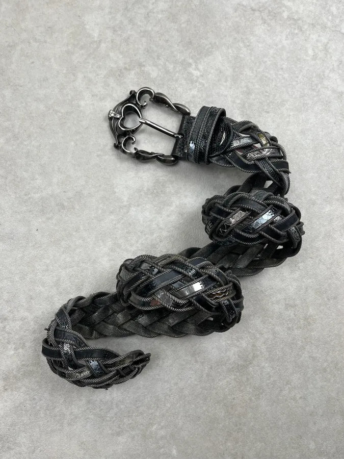 Nanni Dark Metallic Braided Leather Belt HqJzfcA 2