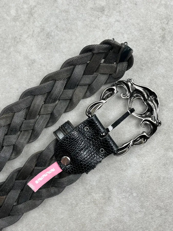 Nanni Dark Metallic Braided Leather Belt HqJzfcA 6