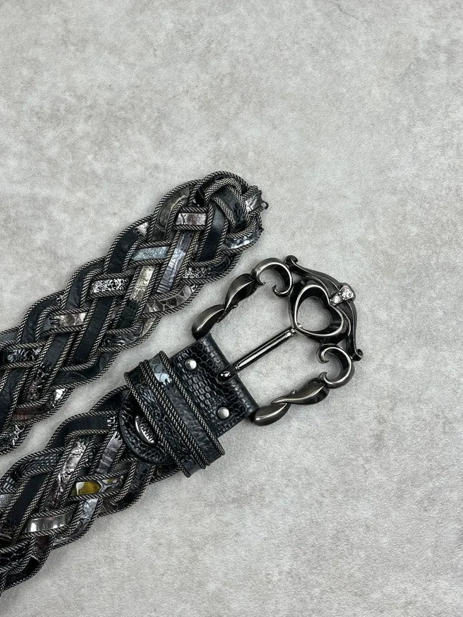 Nanni Dark Metallic Braided Leather Belt HqJzfcA 4