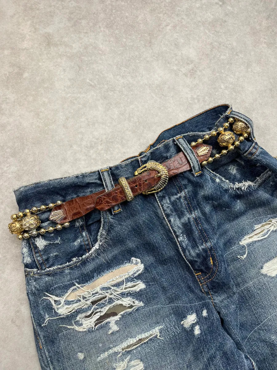 Nanni Brown Leather Ornate Beaded Belt FpexLDh 1
