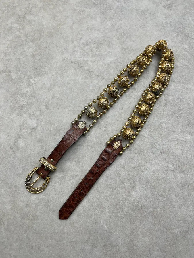 Nanni Brown Leather Ornate Beaded Belt FpexLDh 2