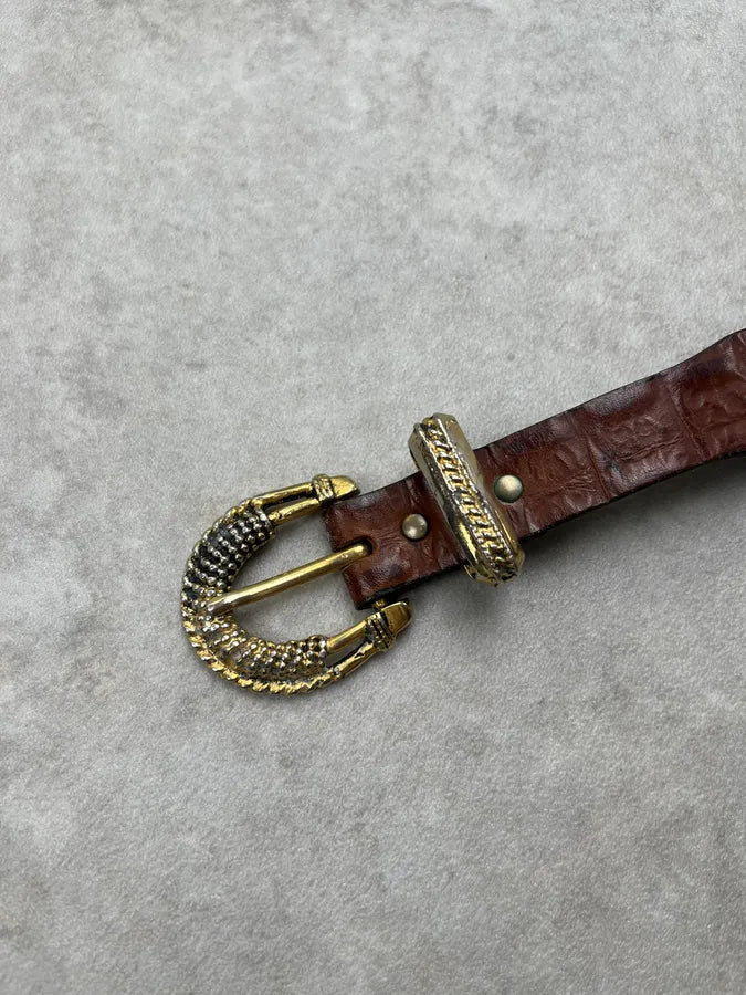 Nanni Brown Leather Ornate Beaded Belt FpexLDh 4