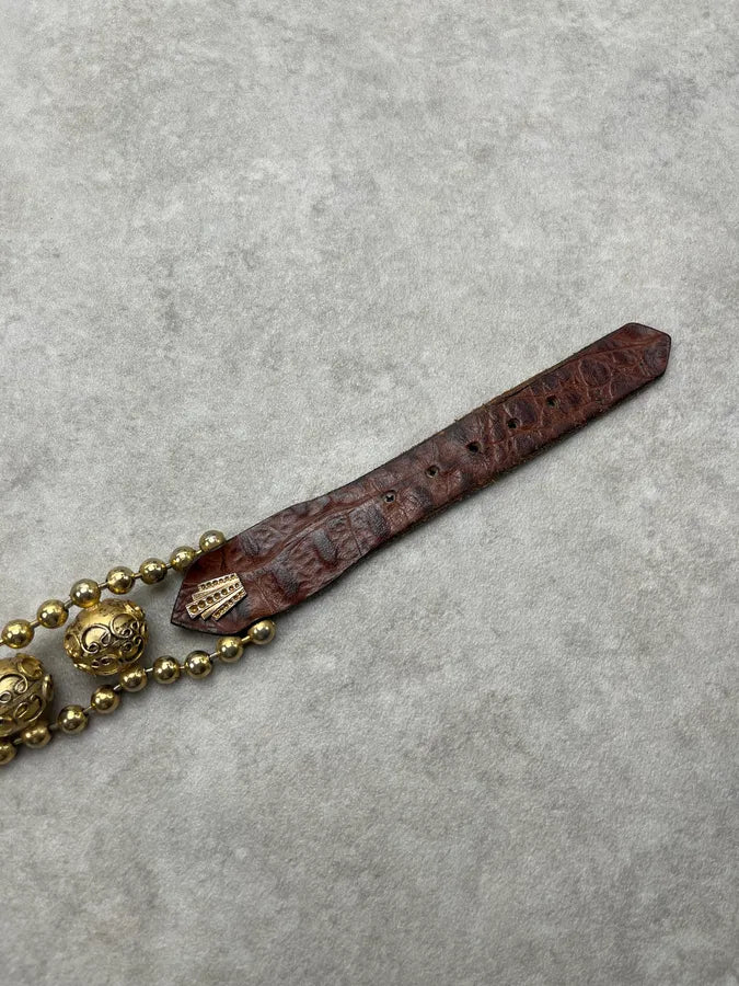 Nanni Brown Leather Ornate Beaded Belt FpexLDh 5