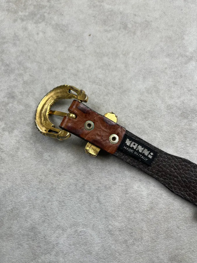 Nanni Brown Leather Ornate Beaded Belt FpexLDh 7