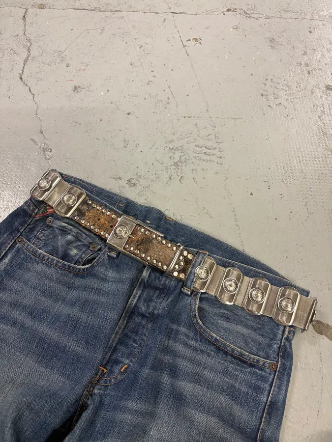 Nanni Brown Leather Studded Concho Belt lVsUdrk 0