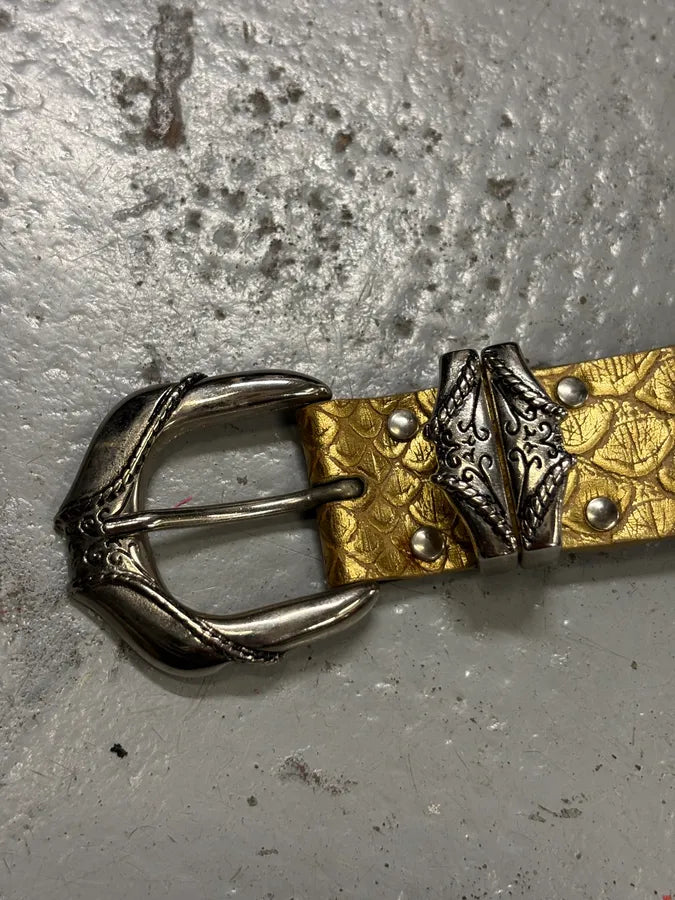 Nanni Gold Yellow Leather Python Effect Studded Belt GJrAwTh 3