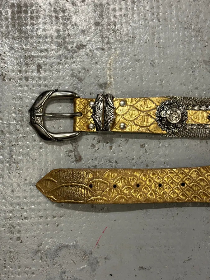 Nanni Gold Yellow Leather Python Effect Studded Belt GJrAwTh 2