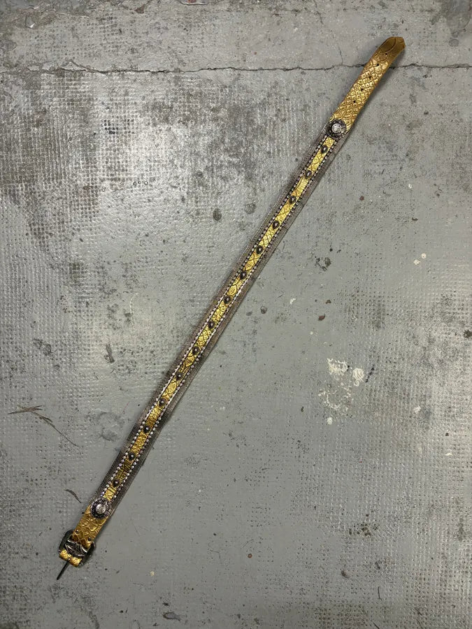 Nanni Gold Yellow Leather Python Effect Studded Belt GJrAwTh 6