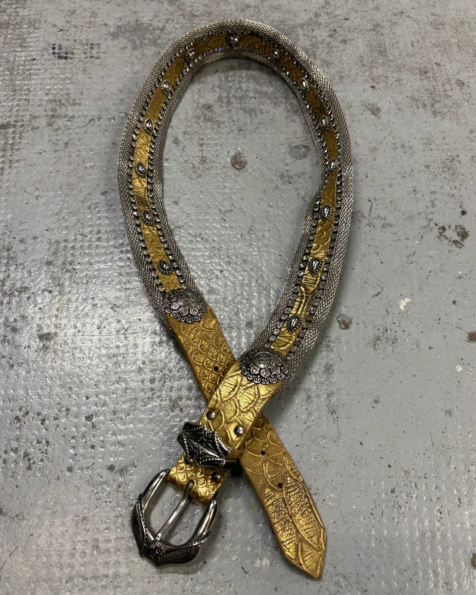 Nanni Gold Yellow Leather Python Effect Studded Belt GJrAwTh 0