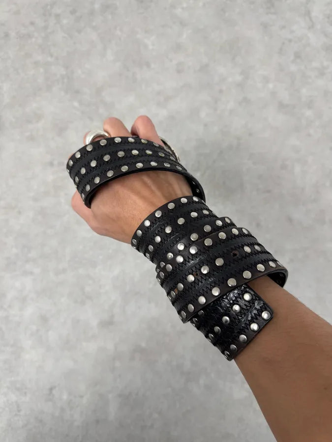 Nanni Milano Black Studded Leather Belt EgMAqEP 4